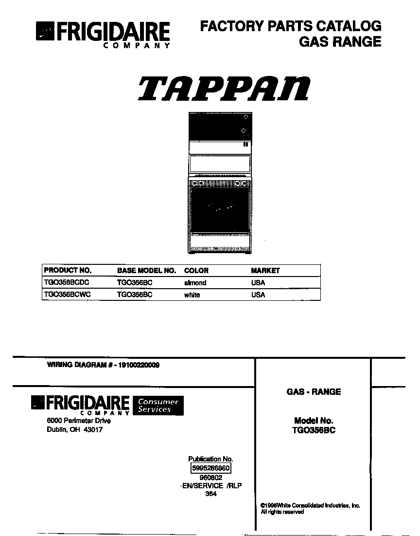 Tappan TGO356BCWC cover diagram