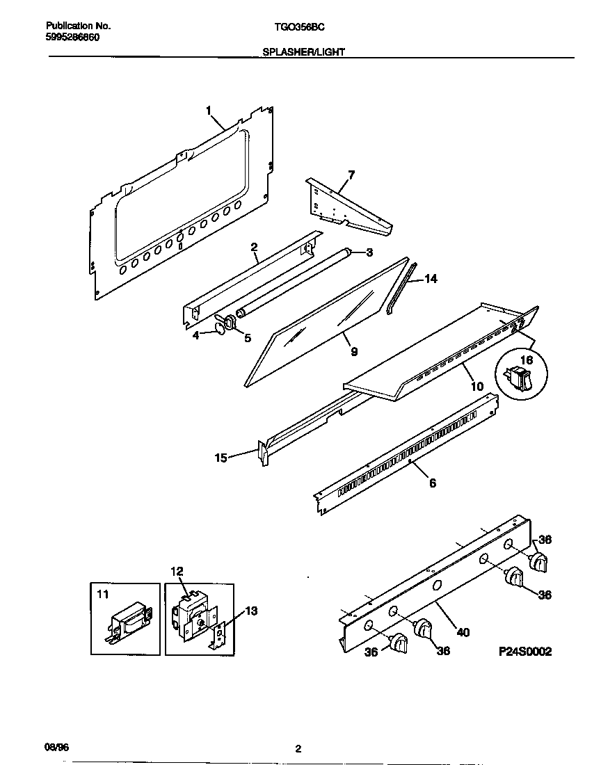 Tappan TGO356BCWC splasher/light diagram