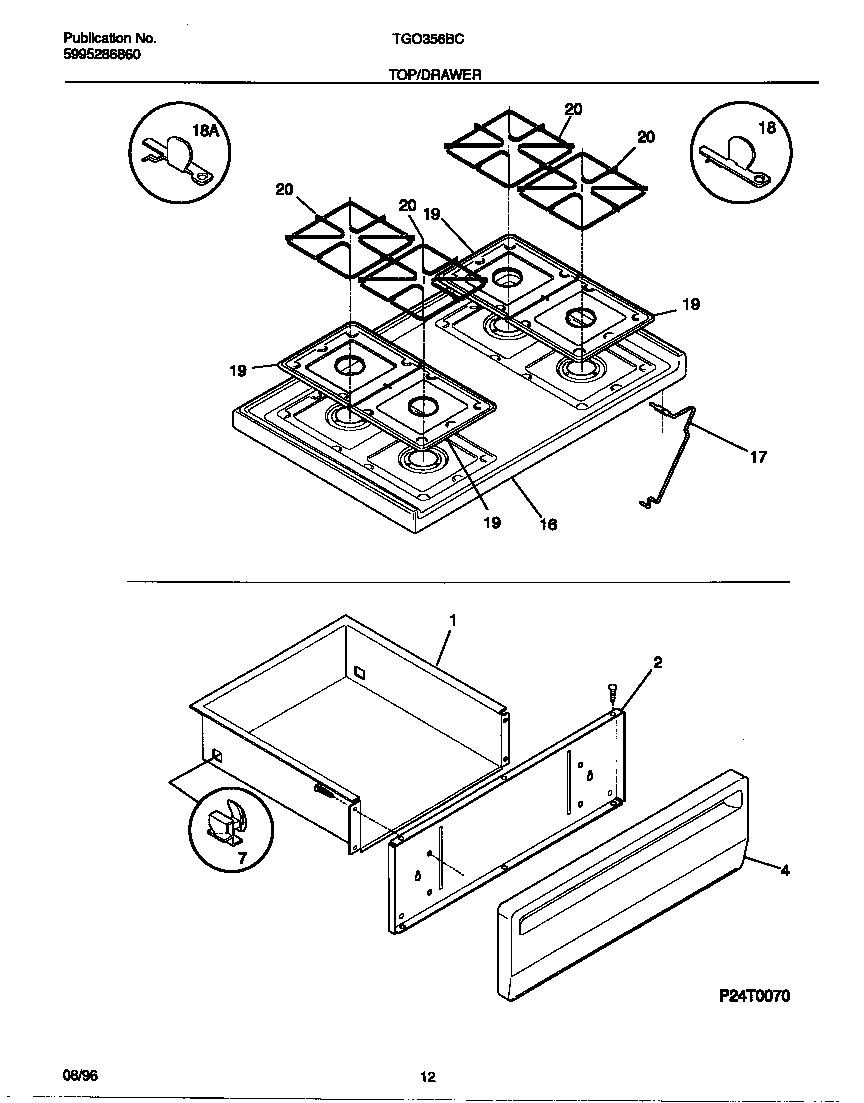Tappan TGO356BCWC top/drawer diagram