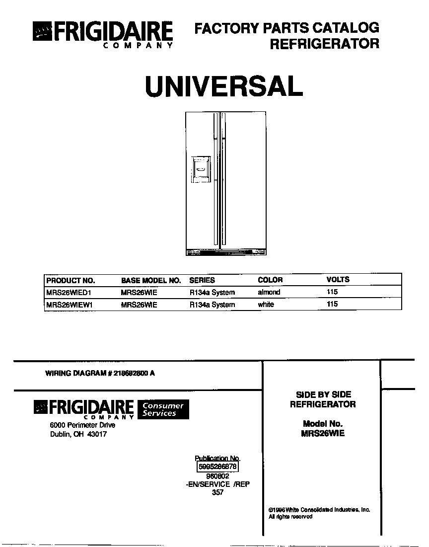 Universal/Multiflex (Frigidaire) MRS26WIED1 cover diagram