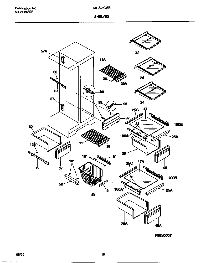 Universal/Multiflex (Frigidaire) MRS26WIED1 shelves diagram