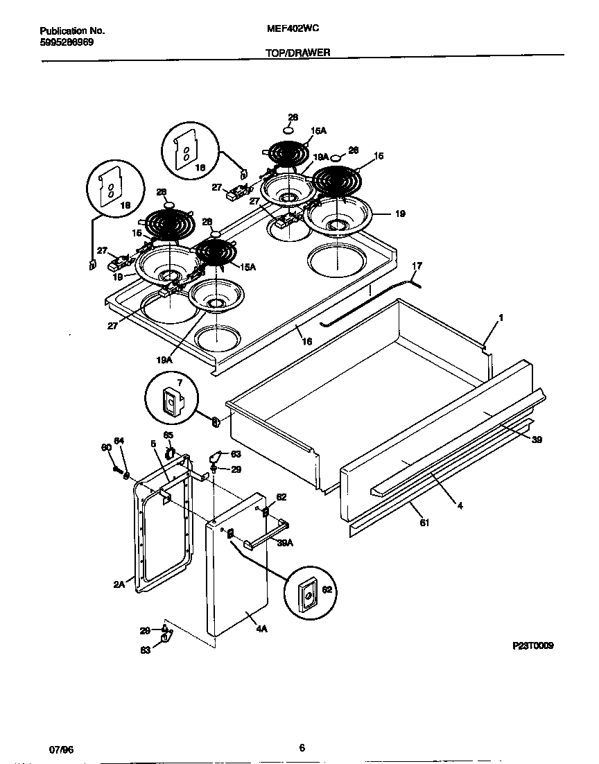 Universal/Multiflex (Frigidaire) MEF402WCW3 top/drawer diagram
