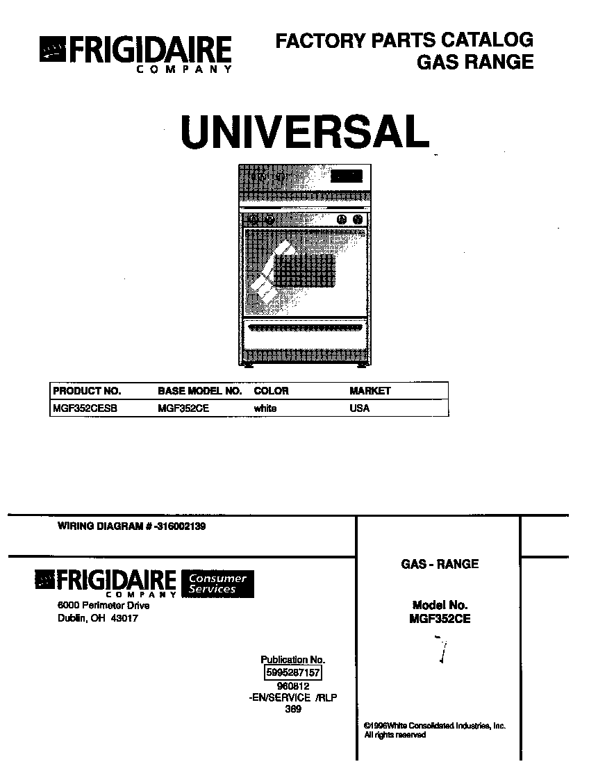 Universal/Multiflex (Frigidaire) MGF352CESB cover diagram