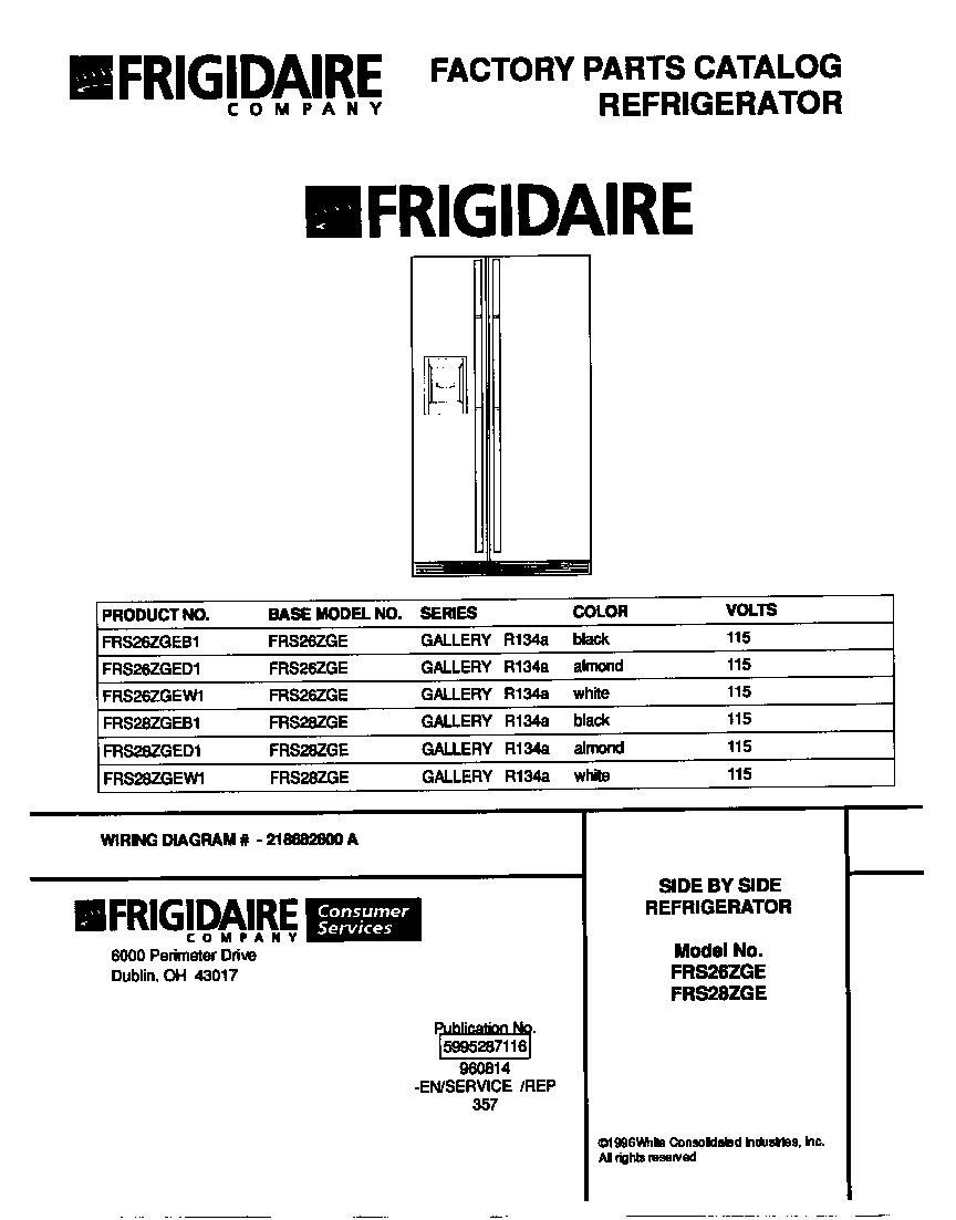 Frigidaire FRS28ZGEW1 cover diagram