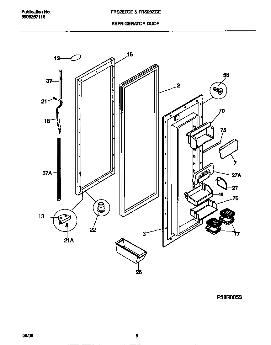 Frigidaire FRS28ZGEW1 refrigerator door diagram