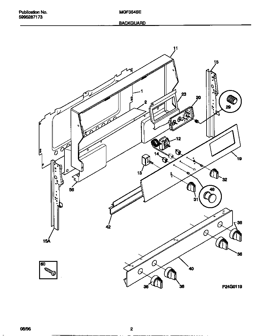 Universal/Multiflex (Frigidaire) MGF354SEWC backguard diagram