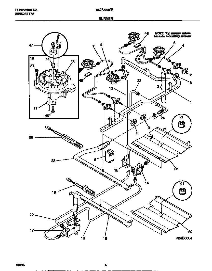Universal/Multiflex (Frigidaire) MGF354SEWC burner diagram