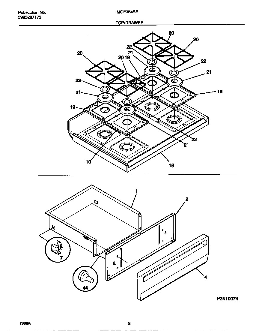 Universal/Multiflex (Frigidaire) MGF354SEWC top/drawer diagram