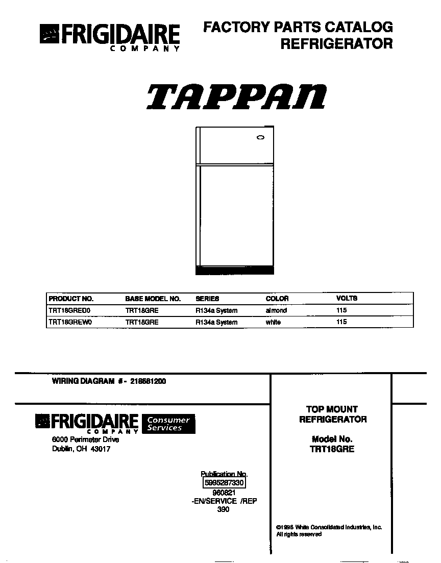 Tappan TRT18GREW0 cover diagram