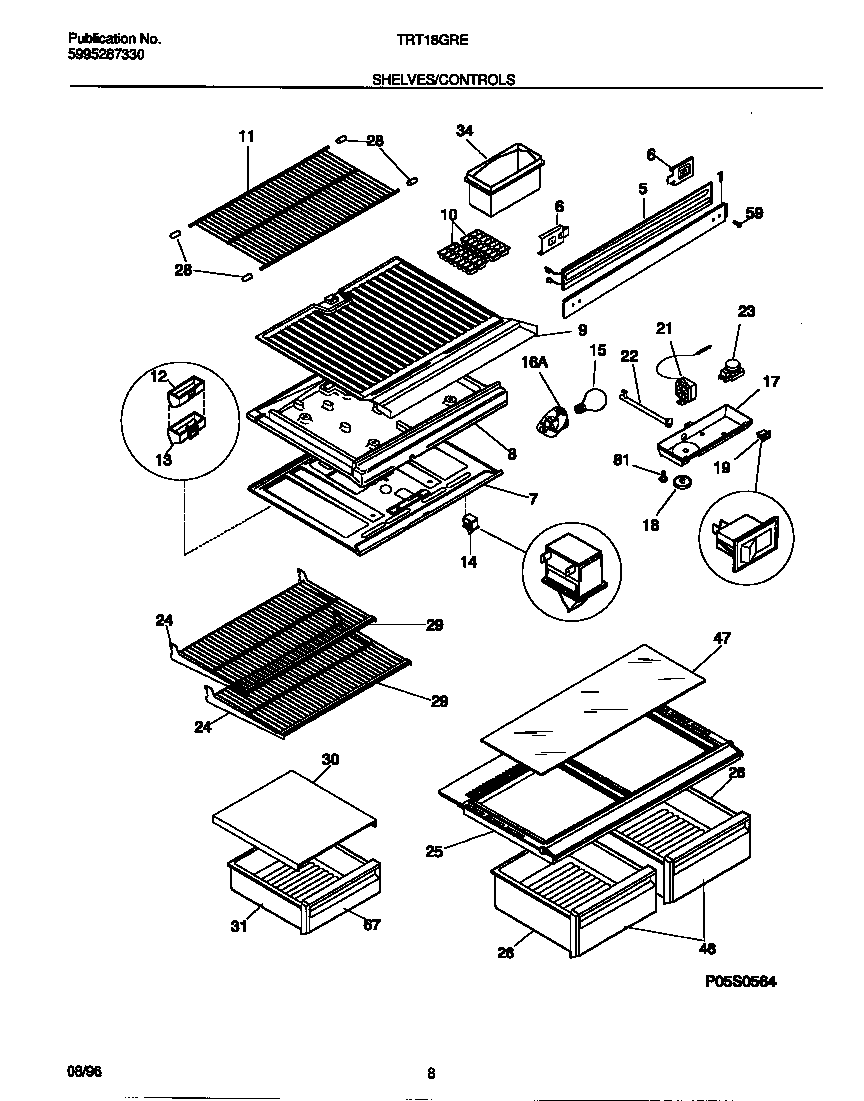 Tappan TRT18GREW0 shelves/controls diagram