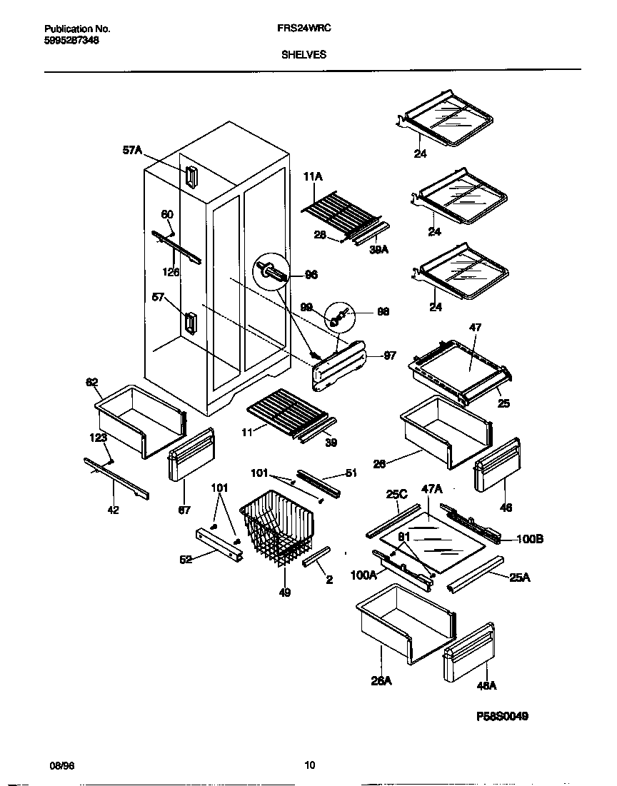 Frigidaire FRS24WRCW3 shelves diagram