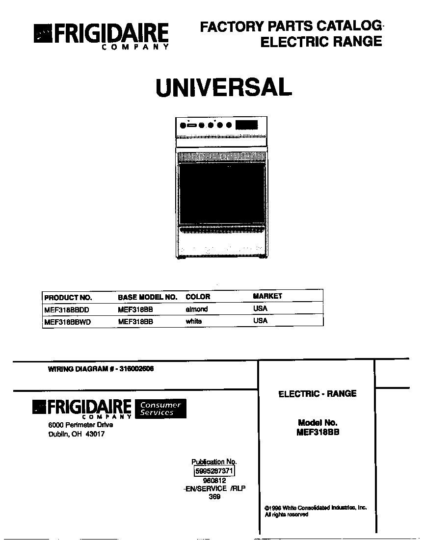 Universal/Multiflex (Frigidaire) MEF318BBDD cover diagram