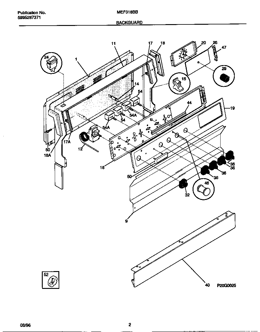 Universal/Multiflex (Frigidaire) MEF318BBDD backguard diagram