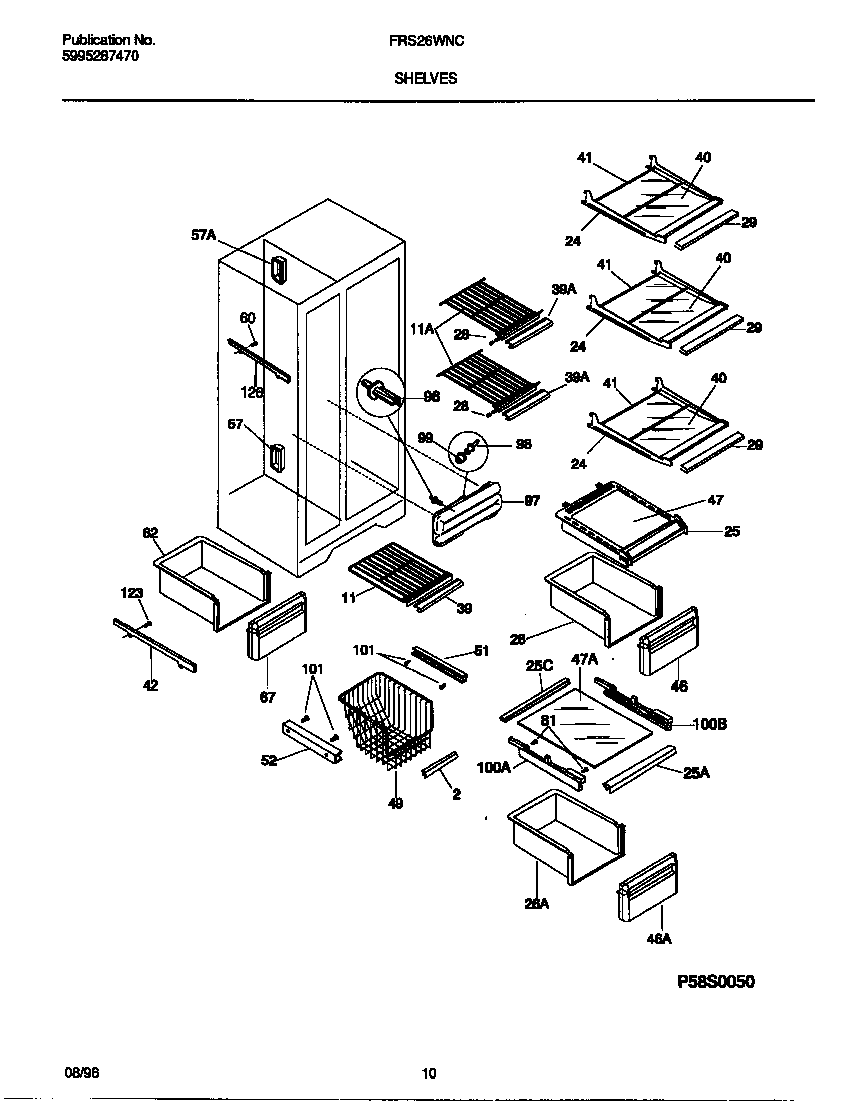 Frigidaire FRS26WNCW3 shelves diagram