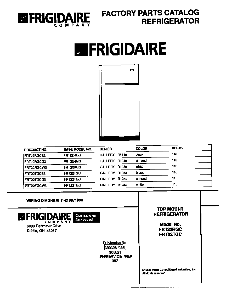 Frigidaire FRT22TGCD3 cover diagram