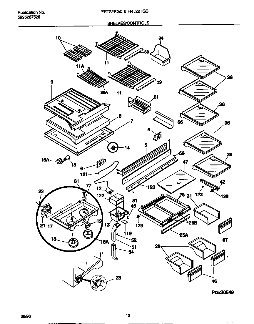 Frigidaire FRT22TGCD3 shelves/controls diagram