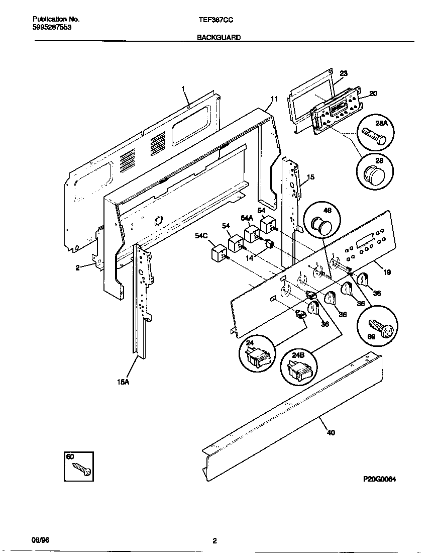 Tappan TEF387CCTC backguard diagram