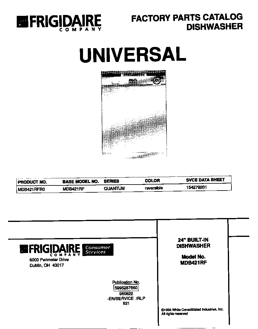 Universal/Multiflex (Frigidaire) MDB421RFR0 cover diagram
