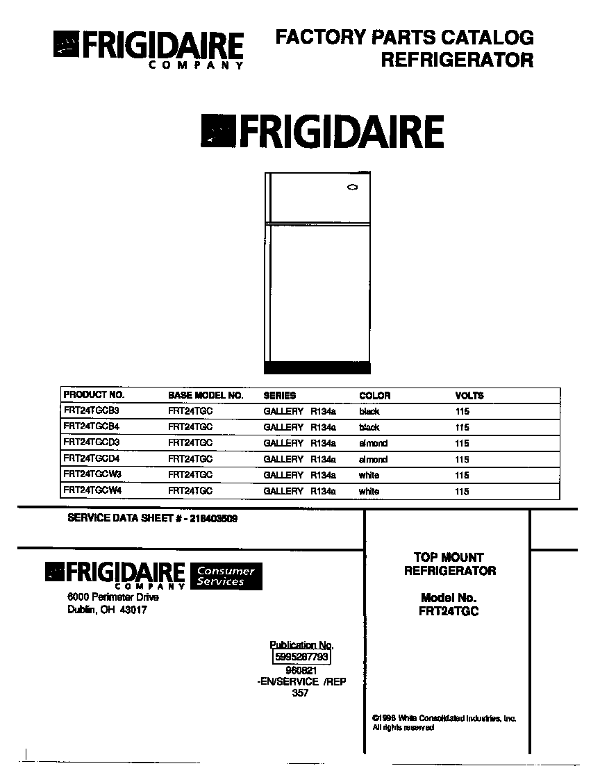 Frigidaire FRT24TGCB3 cover diagram