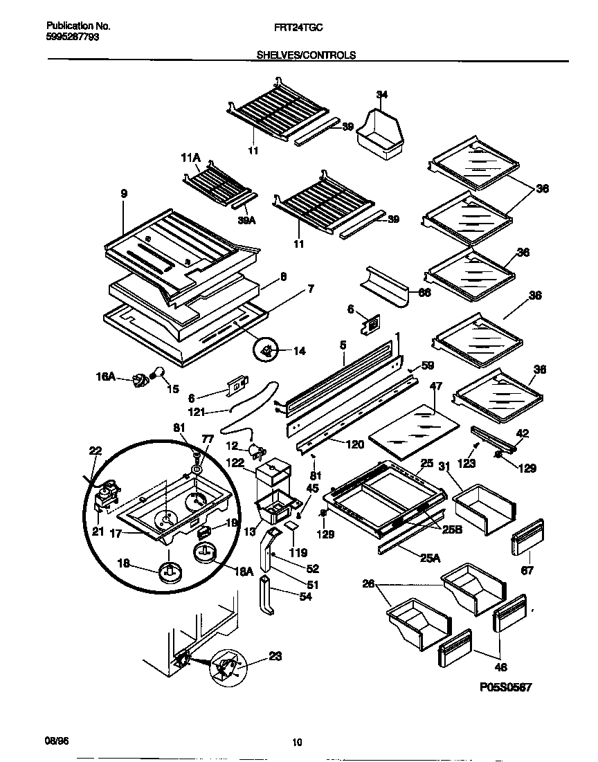 Frigidaire FRT24TGCB3 shelves/controls diagram