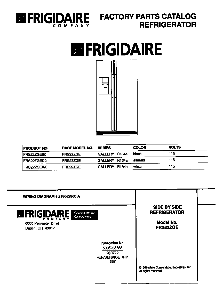 Frigidaire FRS22ZGEW0 cover diagram