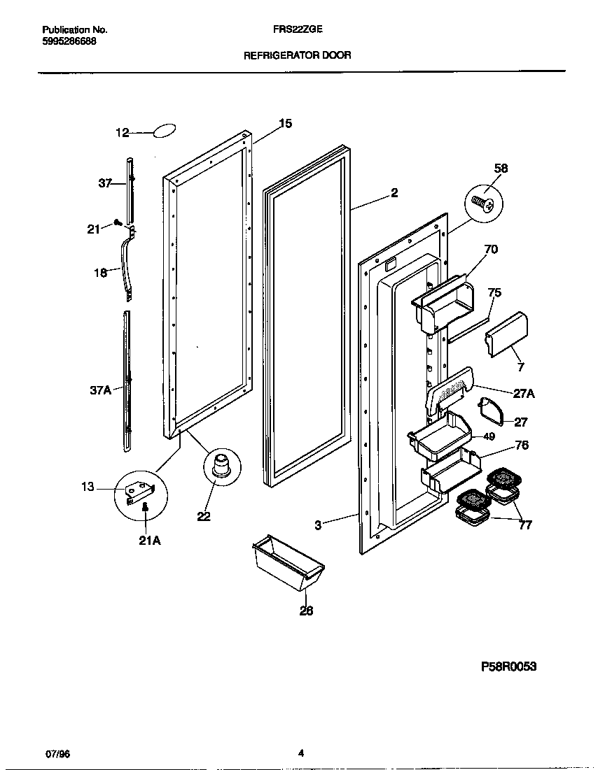 Frigidaire FRS22ZGEW0 refrigerator door diagram