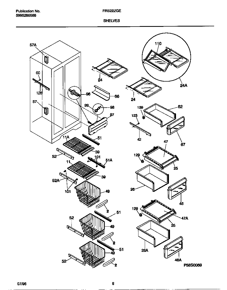 Frigidaire FRS22ZGEW0 shelves diagram