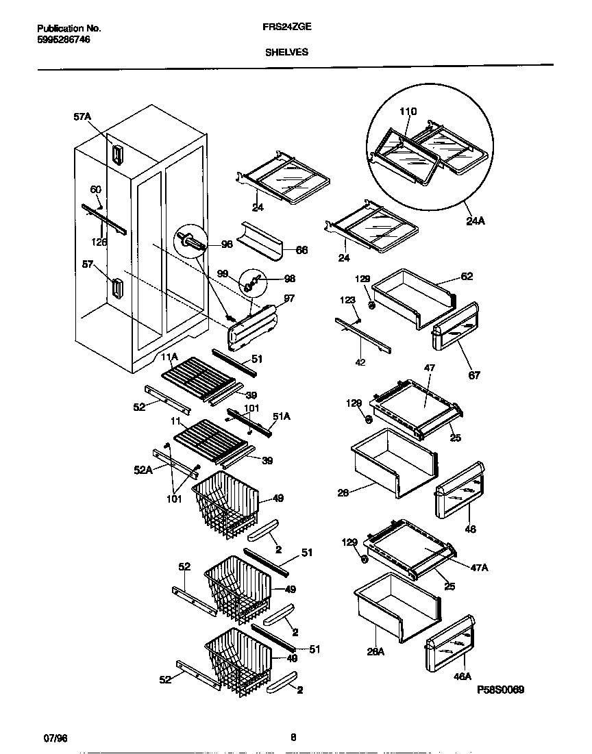 Frigidaire FRS24ZGEB0 shelves diagram