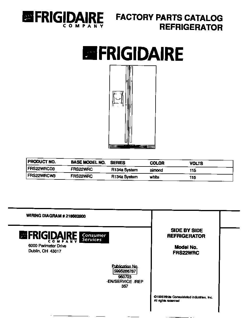 Frigidaire FRS22WRCW3 cover diagram
