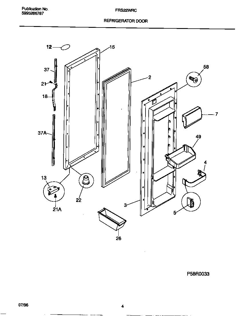 Frigidaire FRS22WRCW3 refrigerator door diagram