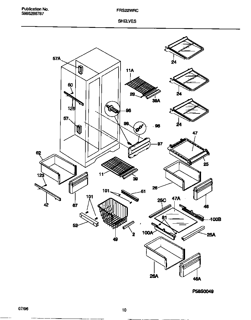 Frigidaire FRS22WRCW3 shelves diagram