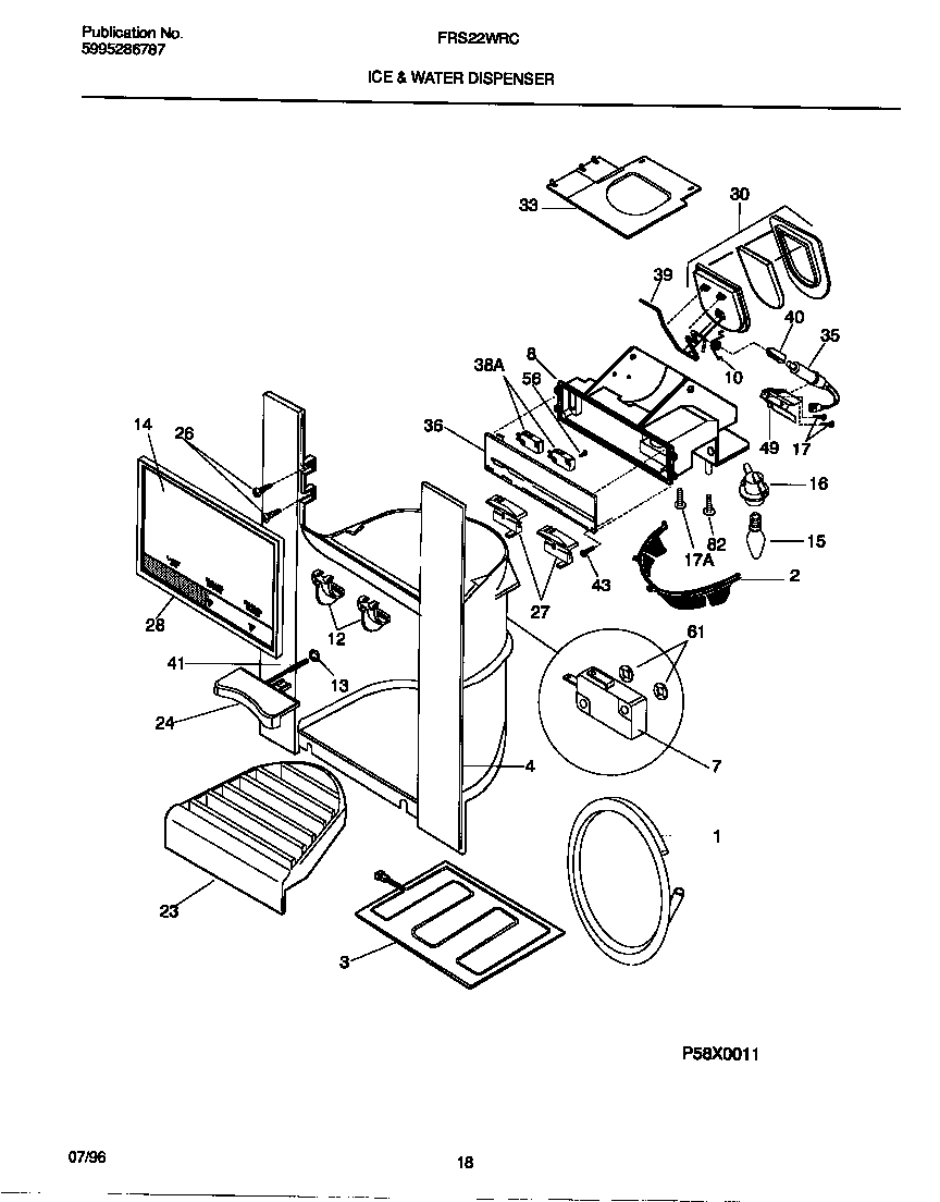 Frigidaire FRS22WRCW3 ice & water dispenser diagram