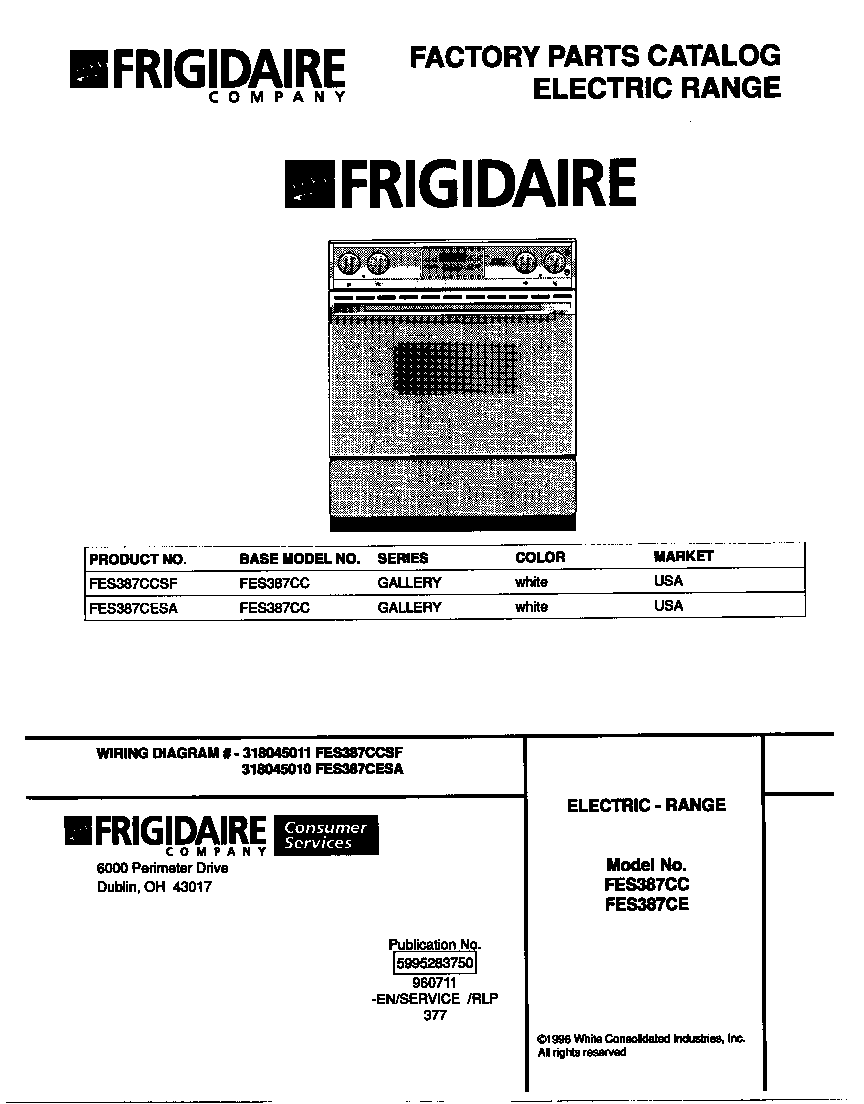 Frigidaire FES387CESA cover diagram