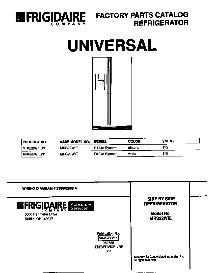 Universal/Multiflex (Frigidaire) MRS22WIED1 cover diagram