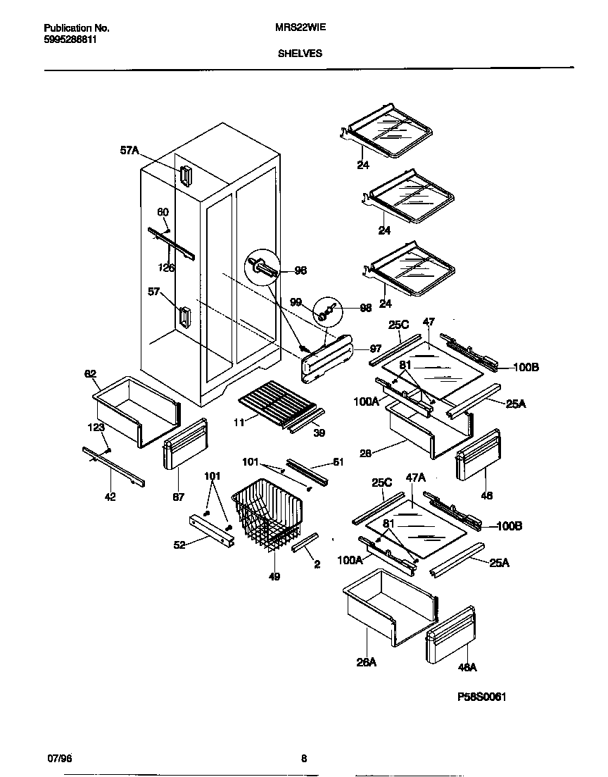 Universal/Multiflex (Frigidaire) MRS22WIED1 shelves diagram