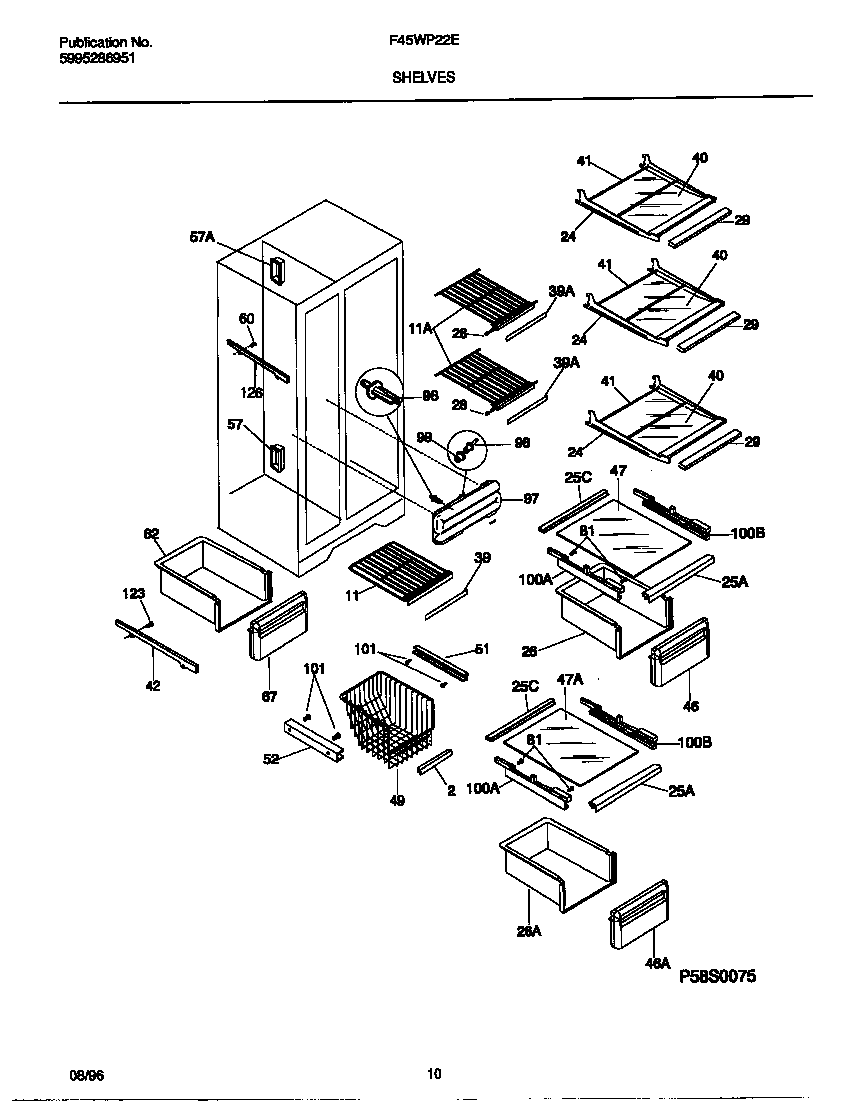 Frigidaire F45WP22EW0 shelves diagram