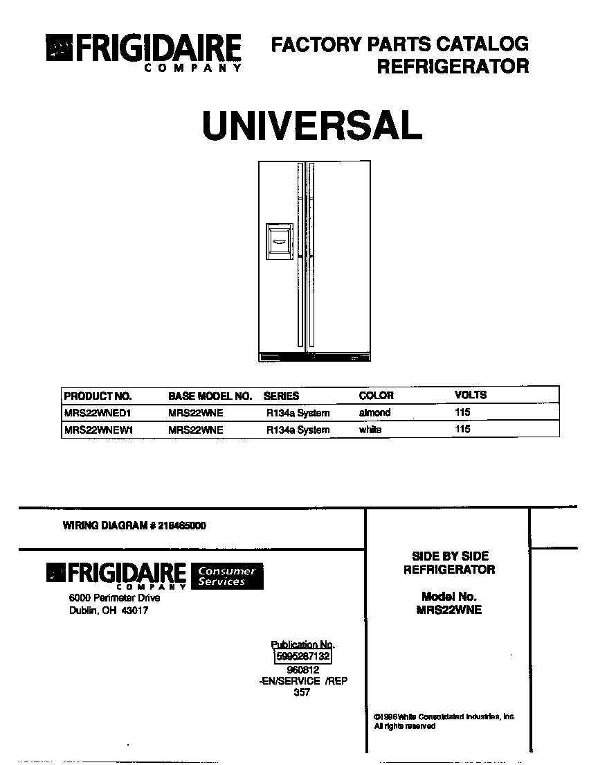 Universal/Multiflex (Frigidaire) MRS22WNED1 cover diagram