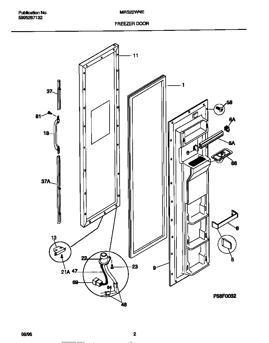 Universal/Multiflex (Frigidaire) MRS22WNED1 freezer door diagram