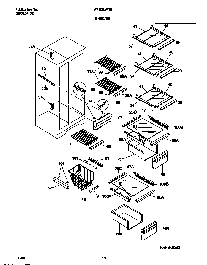 Universal/Multiflex (Frigidaire) MRS22WNED1 shelves diagram