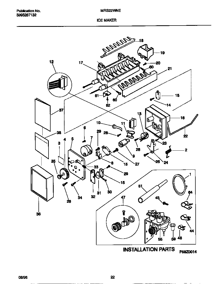 Universal/Multiflex (Frigidaire) MRS22WNED1 ice maker diagram