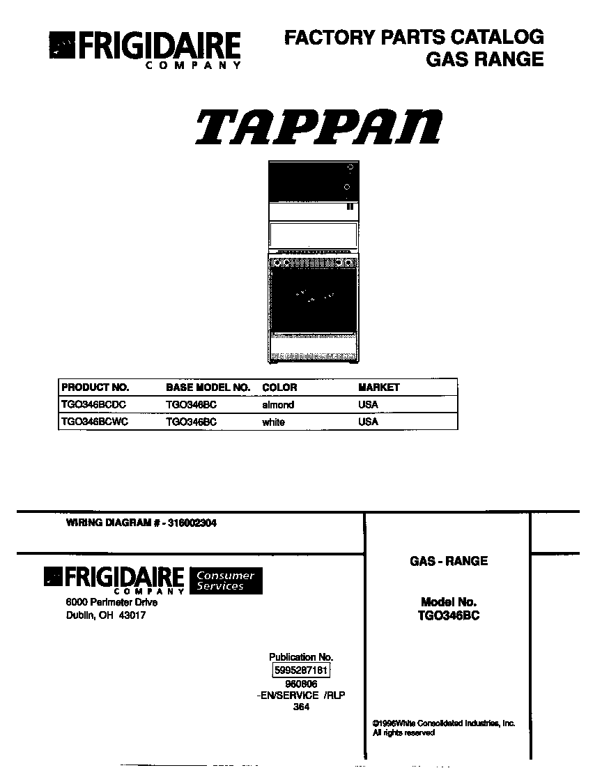Tappan TGO346BCWC cover diagram