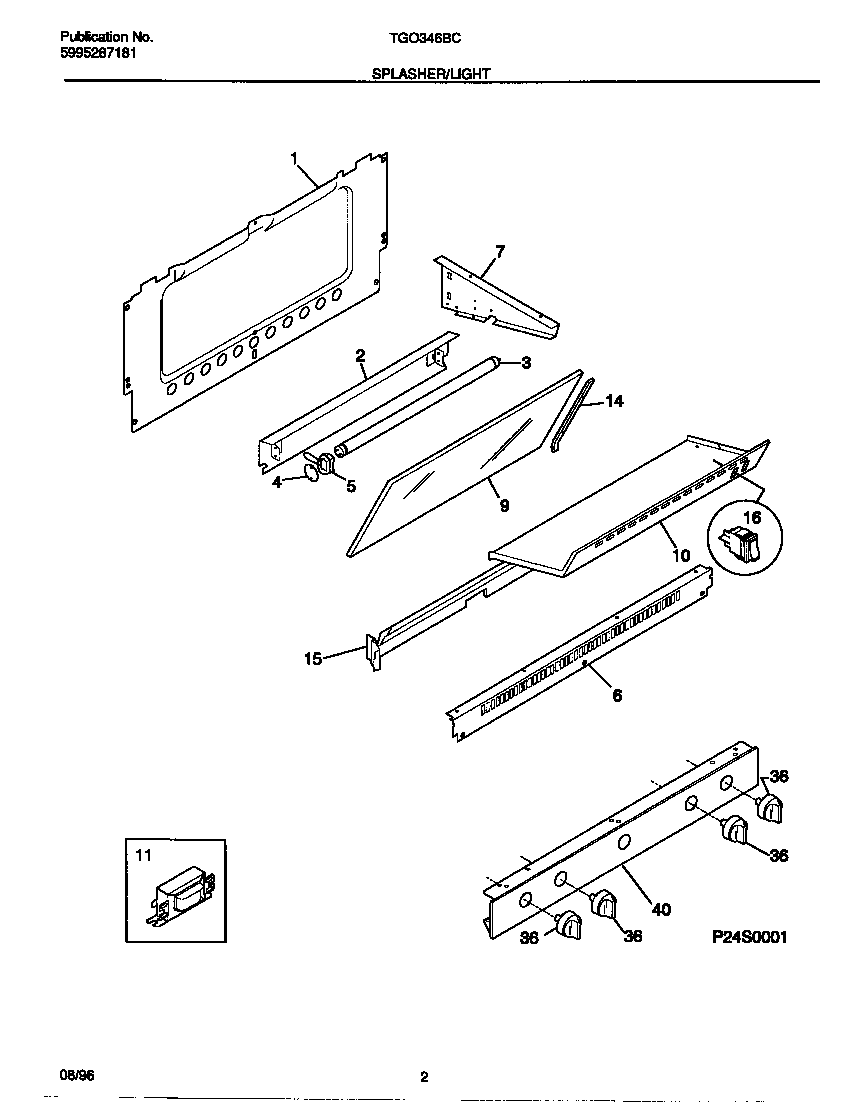 Tappan TGO346BCWC splasher/light diagram