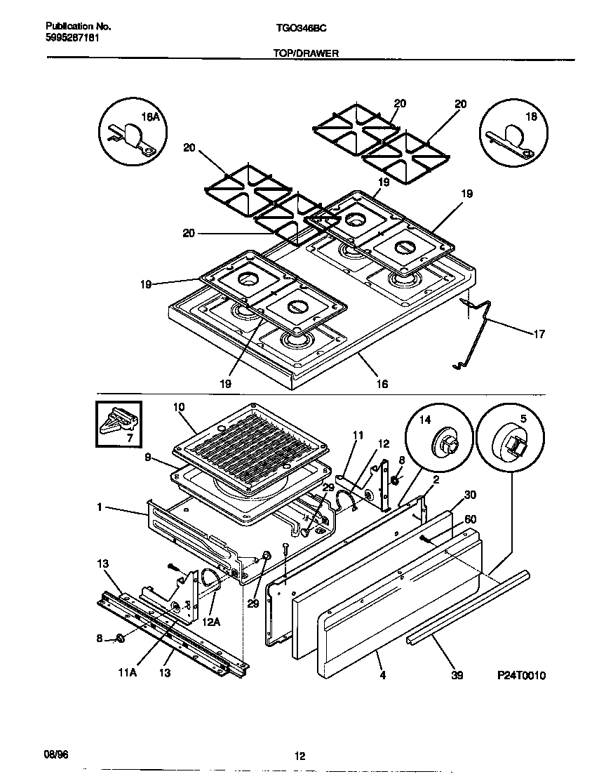 Tappan TGO346BCWC top/drawer diagram