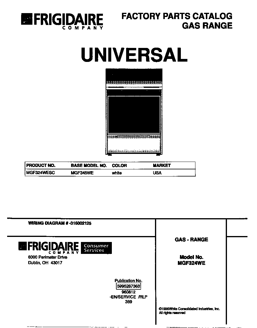 Universal/Multiflex (Frigidaire) MGF324WESC cover diagram