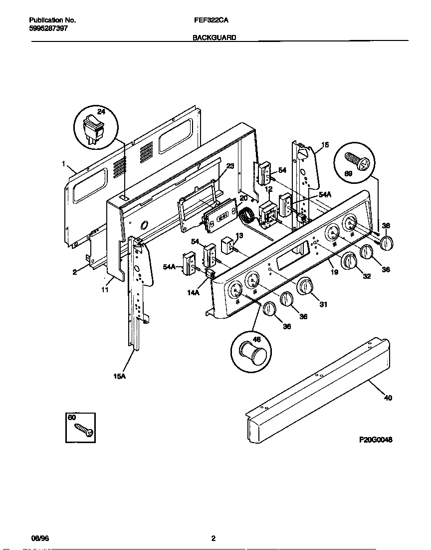 Frigidaire FEF322CASG backguard diagram