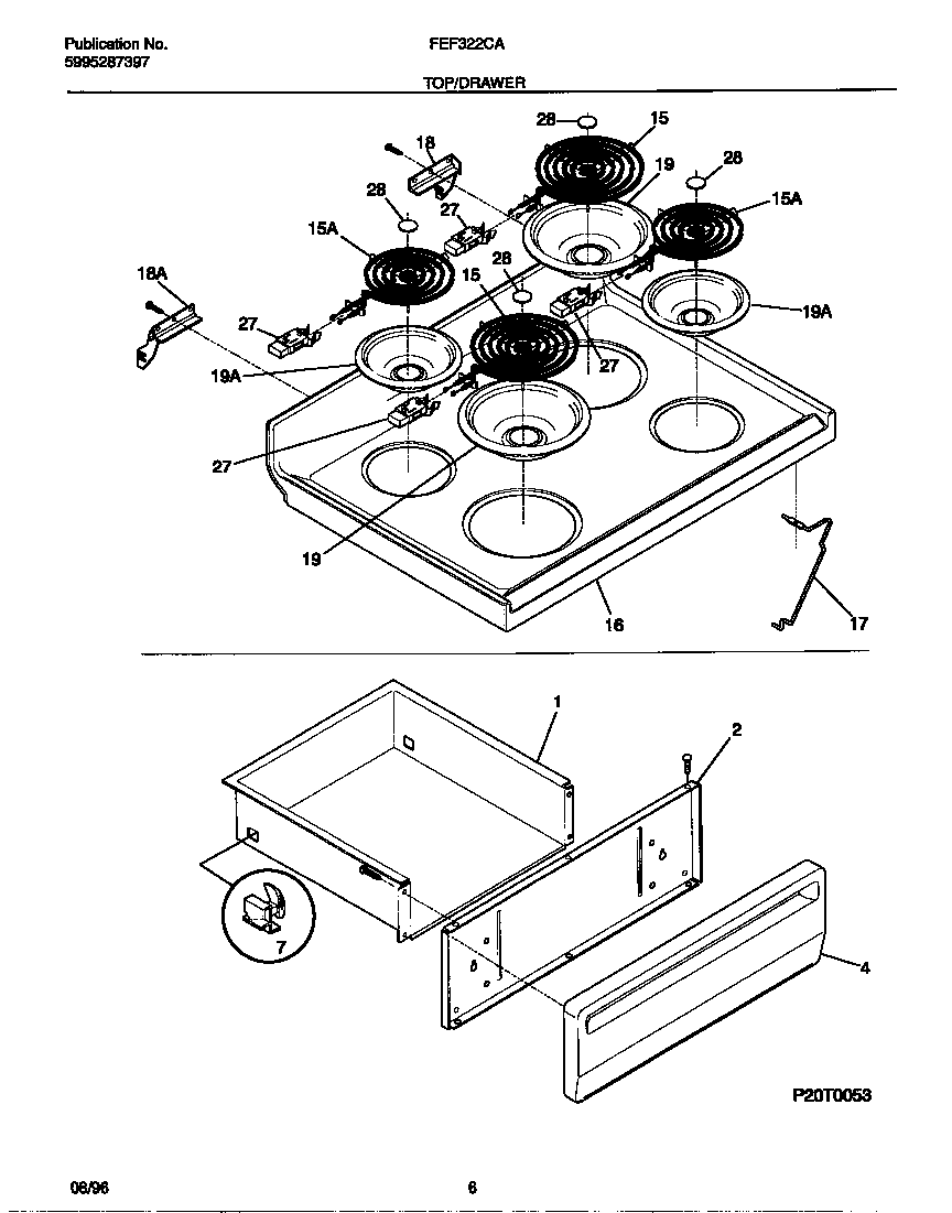 Frigidaire FEF322CASG top/drawer diagram