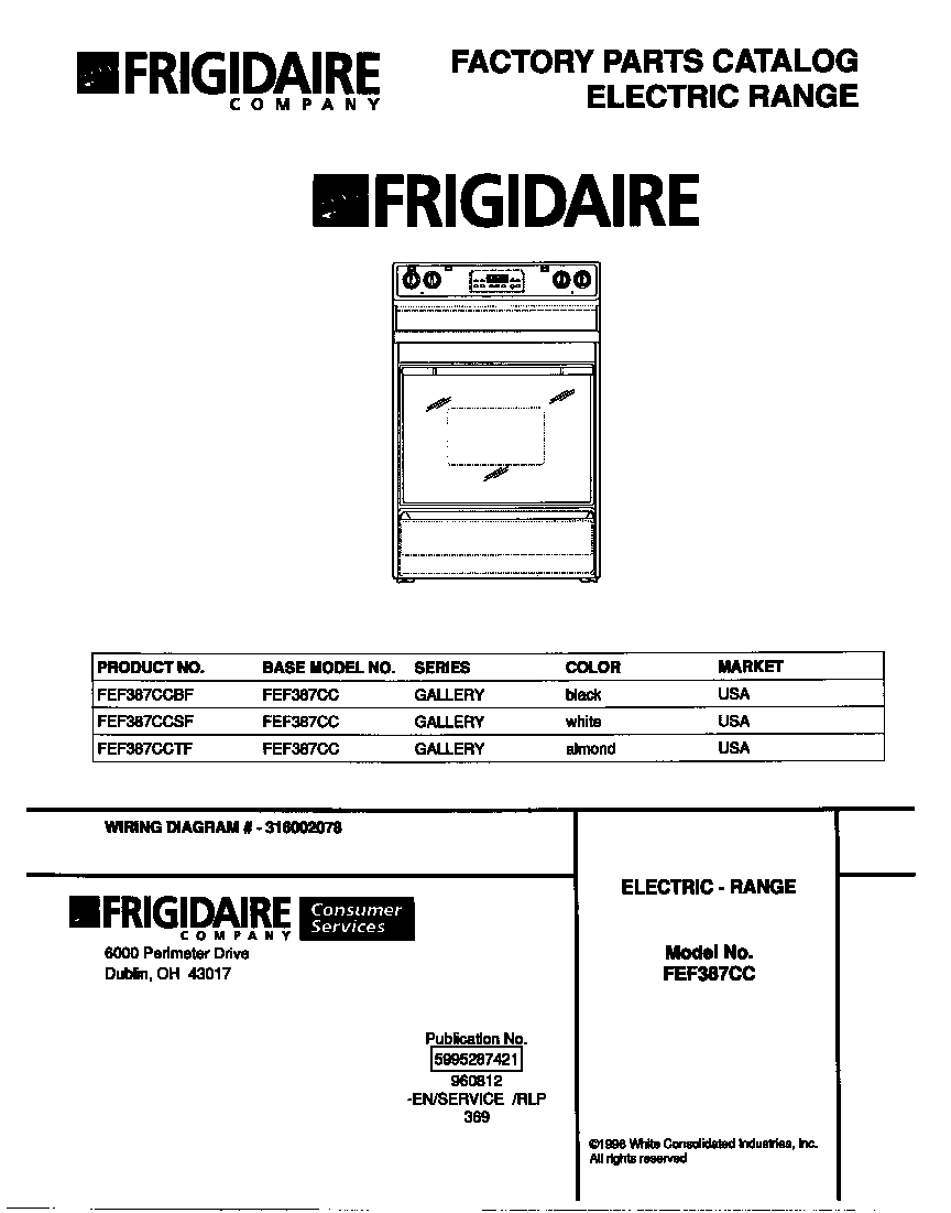 Frigidaire FEF387CCTF cover diagram