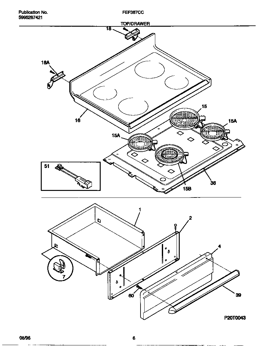 Frigidaire FEF387CCTF top/drawer diagram