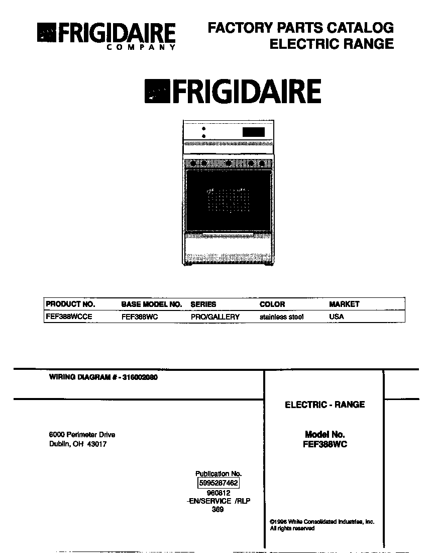 Frigidaire FEF388WCCE cover diagram