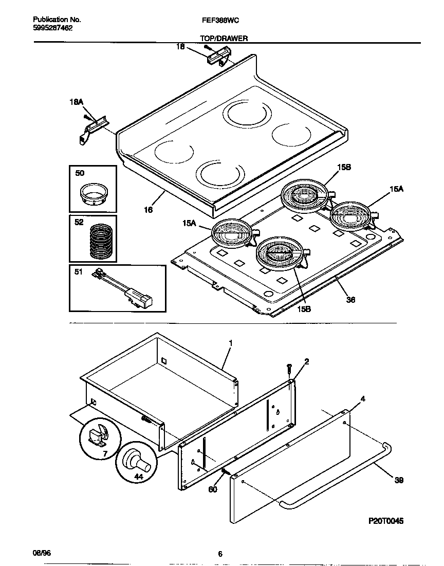 Frigidaire FEF388WCCE top/drawer diagram